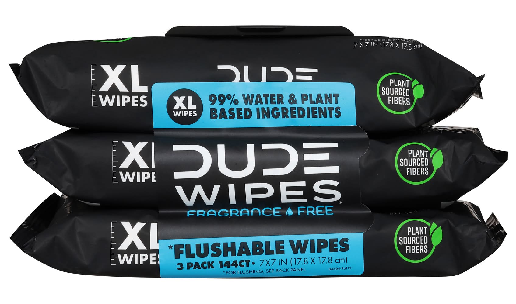 DUDE Wipes Fragrance Free Flushable Wipes, 7x7 in (3 x 48 ct)
