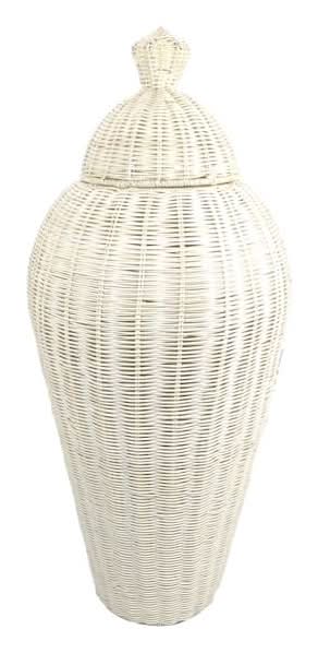 White Rattan Ginger Jar, 32"