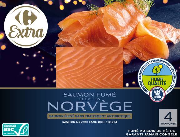Carrefour Extra - Saumon fumé Norvège (4 pièces)