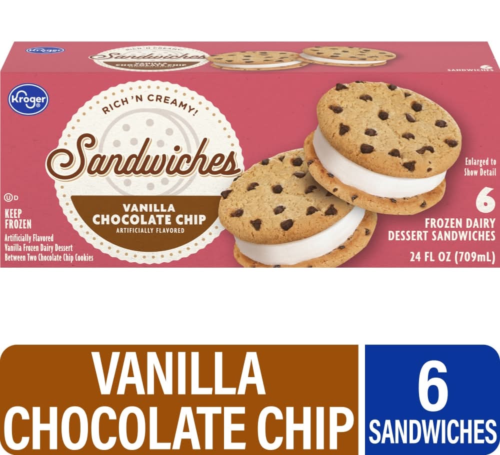 Kroger Dairy Dessert Sandwiches, Vanilla Chocolate Chip (24 fl oz, 6 ct)