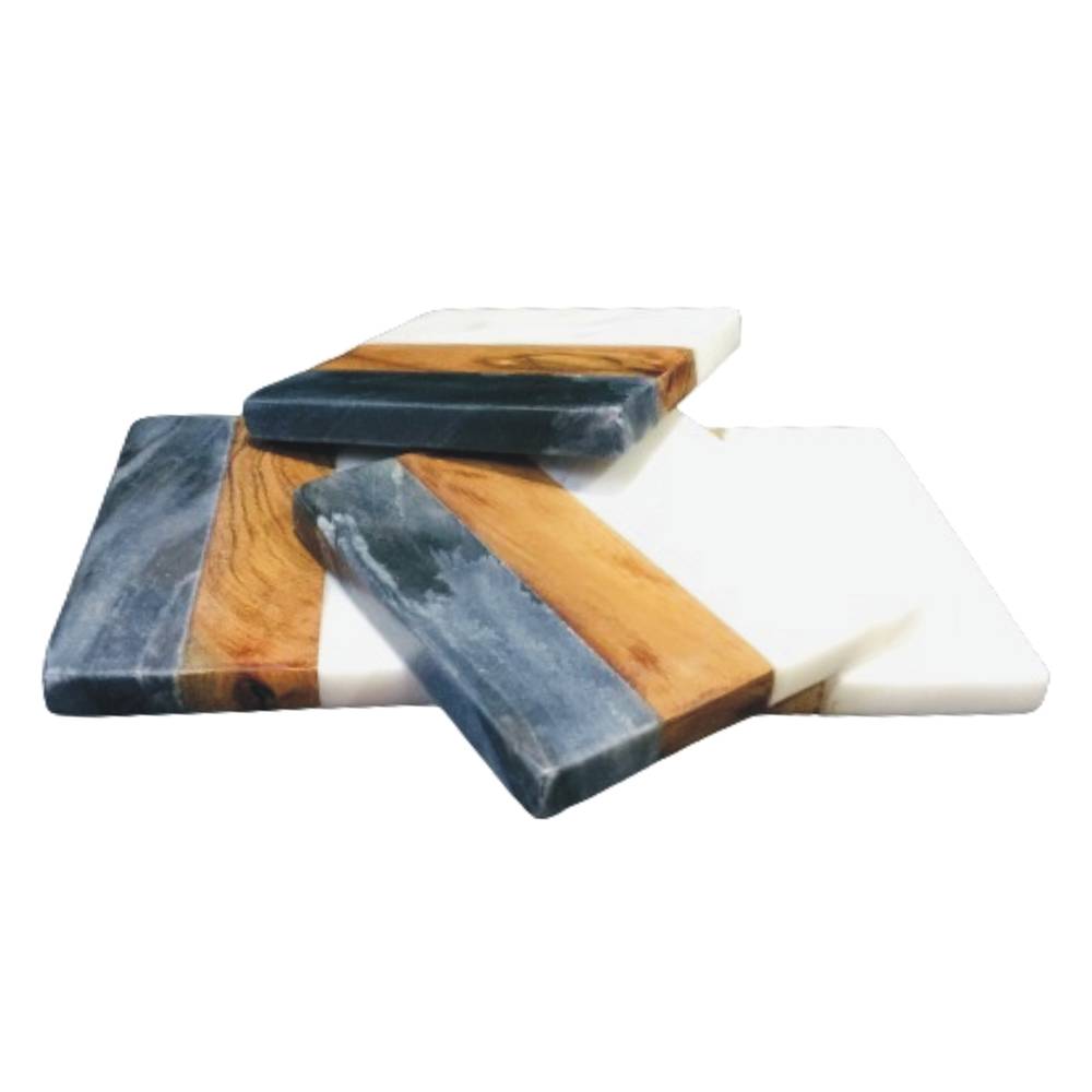 Young'S Wood Marble Coaster, 4 Ct