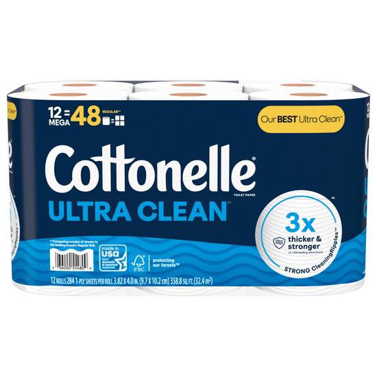Cottonelle Ultra Clean Toilet Paper Tissue Mega Rolls (3.82" x 4"/white)