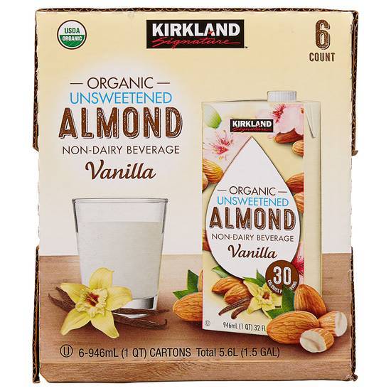 Kirkland Signature Organic Unsweetened Almond Non-Dairy Beverage (6 pack, 32 fl oz) (vanilla)