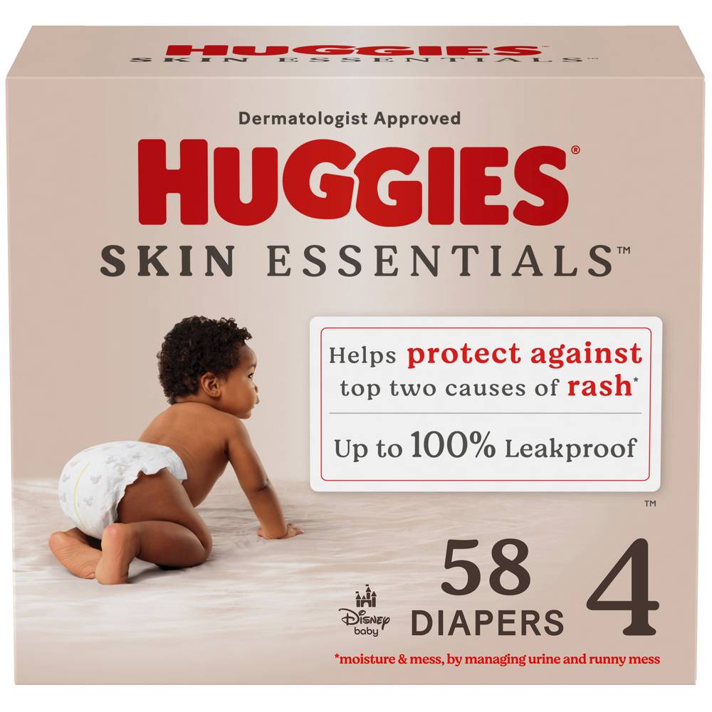 Huggies 100% Leakproof Skin Essentials Baby Diapers, Size 4 (58 ct)