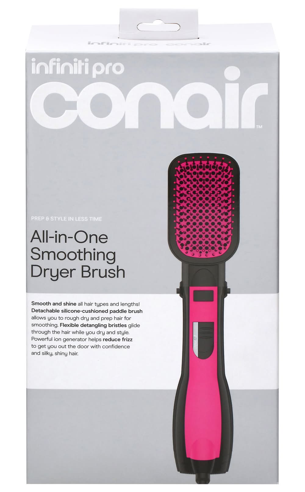 Conair The Knot Dr. All-In-One Smoothing Dryer Brush, Black & Pink