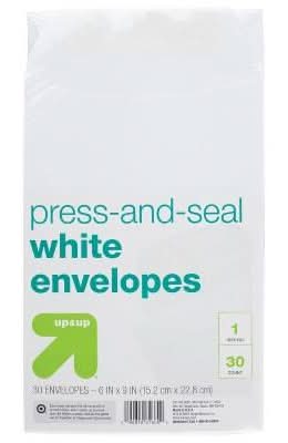 up&up Press and Seal Envelopes, 6 in x 9 in, White (30 ct)