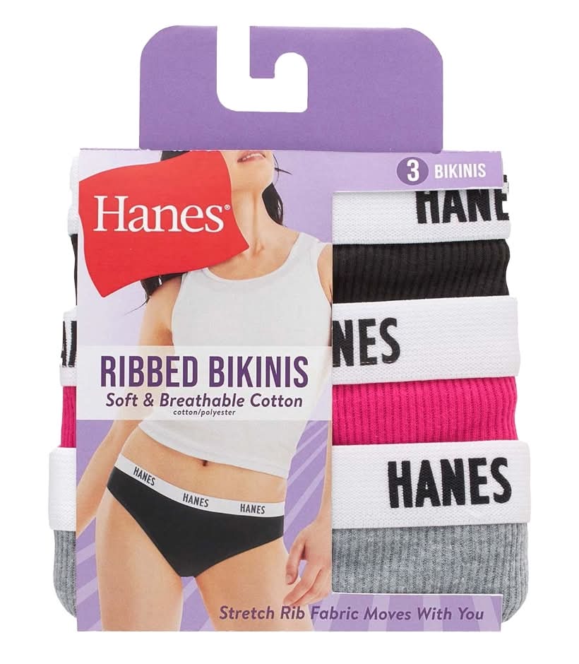 Hanes Ribbed Bikini, Women, M (3 ct)