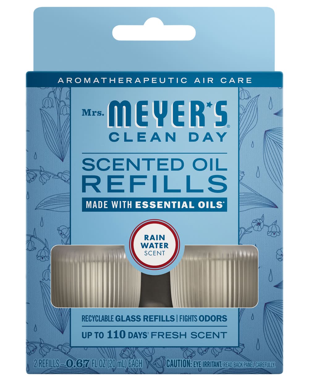 Mrs. Meyer's Clean Day Scented Oil Plug-In Diffuser Air Freshener Refills, Rain Water (1.34 fl oz, 2 ct)