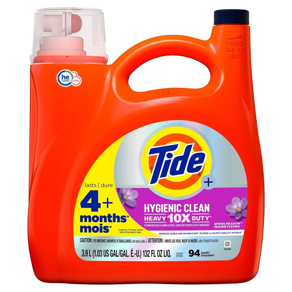 Tide He Hygienic Liquid Laundry Detergent, Clean Spring Meadow Scent, 94 Loads, 132 Oz