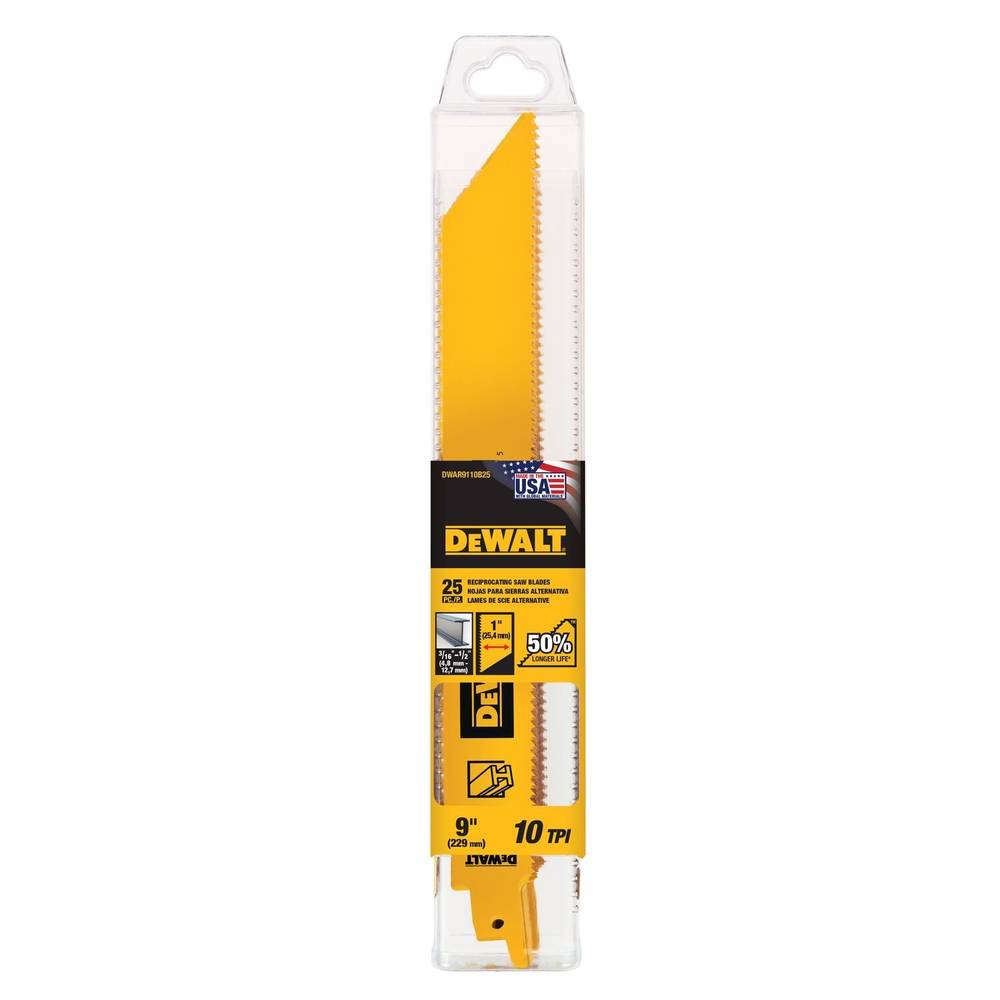 DEWALT Bi-metal 9-in 10 Tpi Metal Cutting Reciprocating Saw Blade | DWAR9110N25