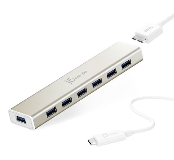 j5create USB-C 7-Port Hub, Champagne Metallic, JCH377