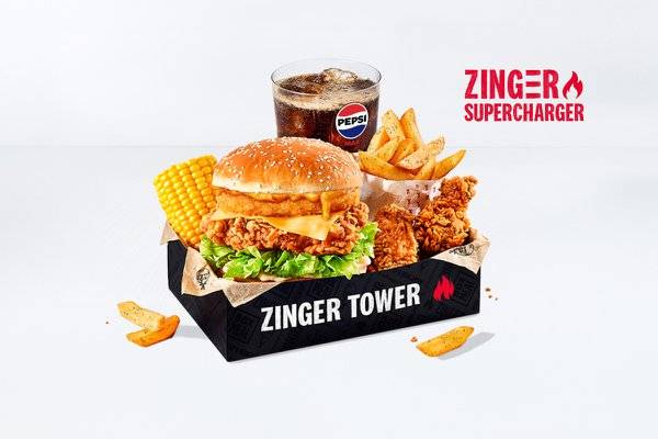 Zinger Supercharger Tower Box Meal with 2 Hot Wings 🔥
