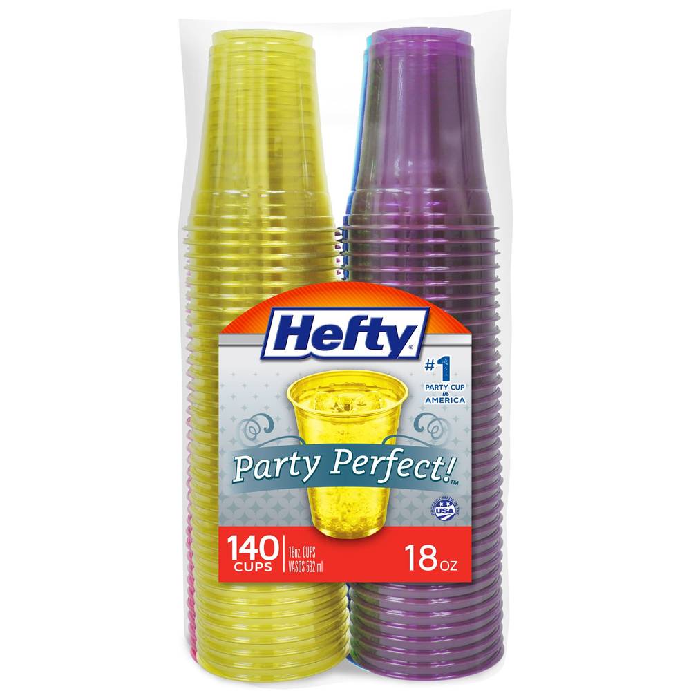 Hefty Party Perfect! Plastic Cold Cup, Assorted Colors, 18 oz, 140-count