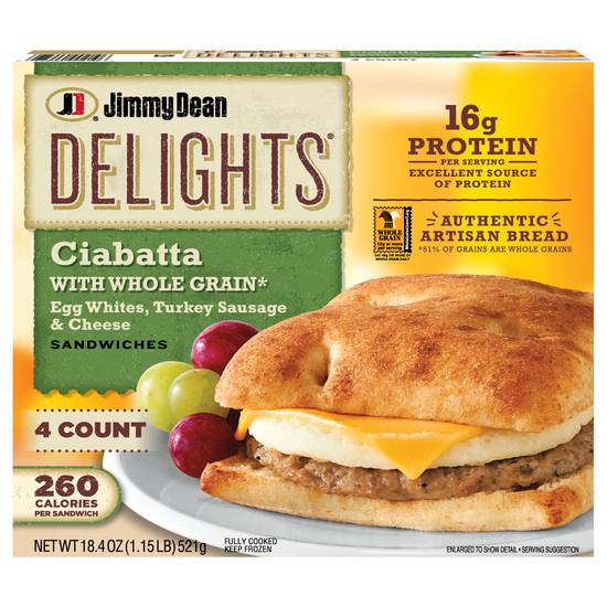 Jimmy Dean Jimmy Dean Delights Ciabatta Egg Whites Turkey Sausage & Cheese Sandwiches (4 ct)