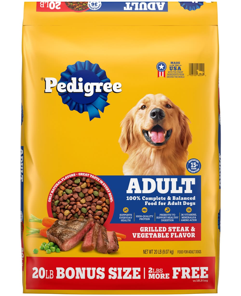 Pedigree Complete Nutrition Dry Dog Food, Grilled Steak & Vegetable, Adult (20 lbs)