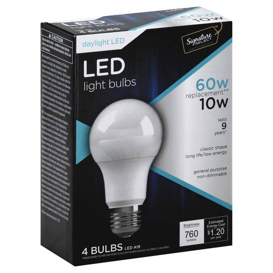Signature Select Daylight 60w/10w Led Light Bulbs A19 760 Lumens (4 ct)