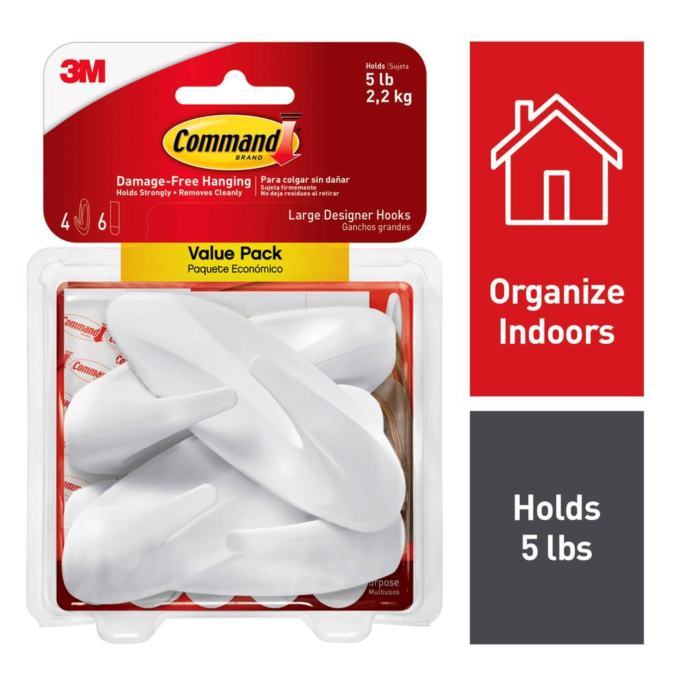 Command Designer Hooks, Large, White (4 ct)