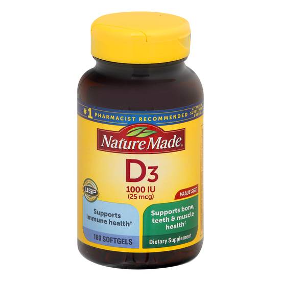 Nature Made Vitamin D3 25 Mcg Supplement (180 ct)