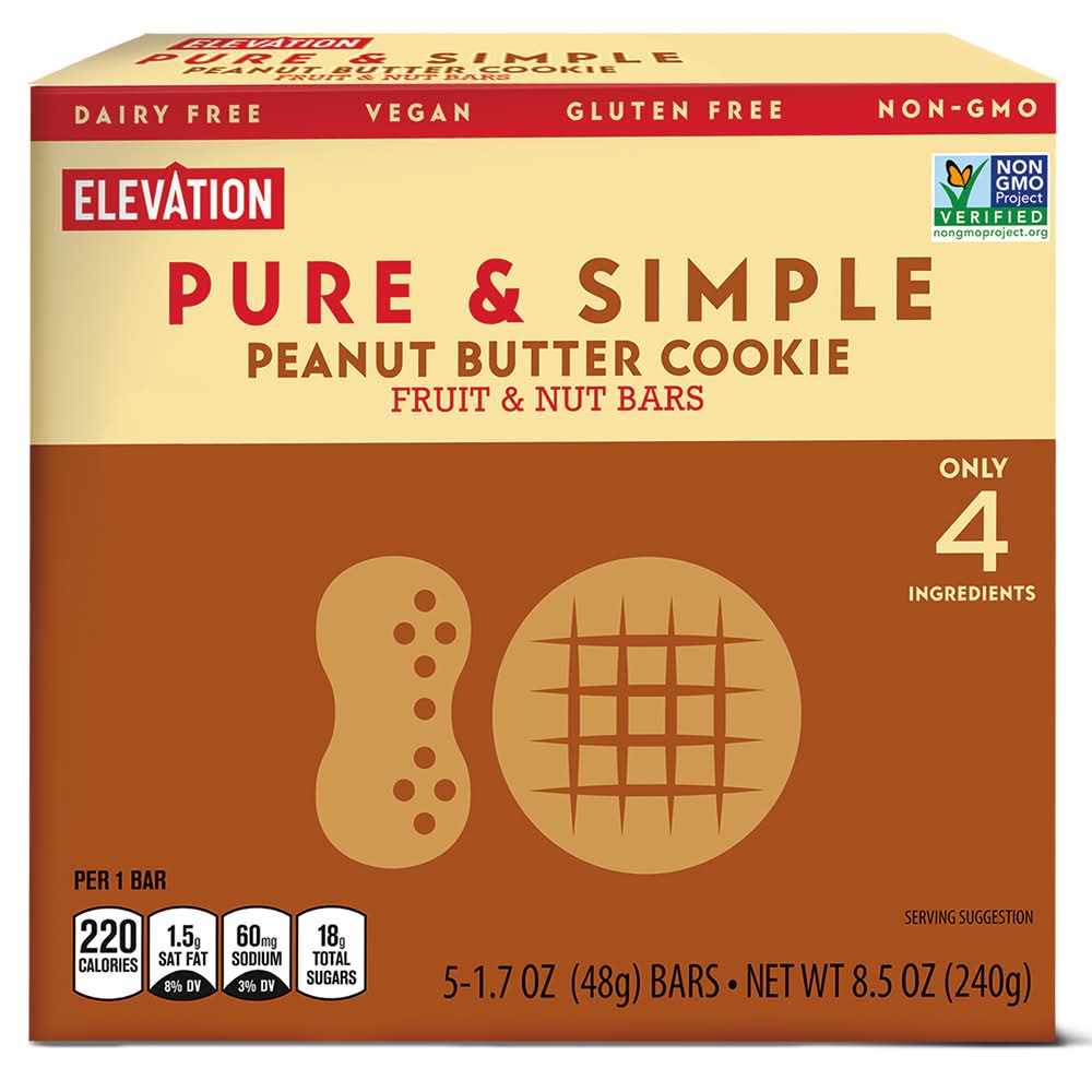 Elevation Pure & Simple Cookie Bar, Peanut Butter (5 x 1.7 oz)