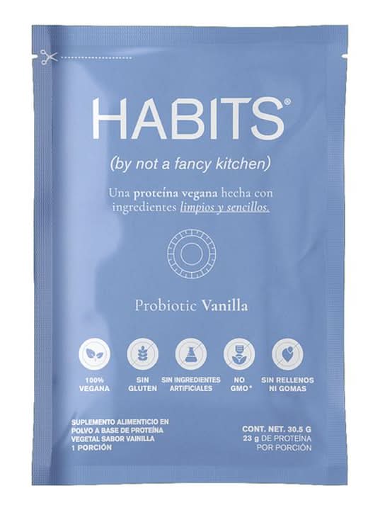 Habits · Suplemento alimenticio con proteína vegetal y probióticos, vainilla (30,5 g)