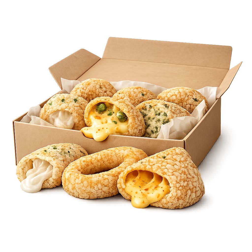 Box Apéro Contient : 5 Oignon Rings, 5 Chili Cheese Nuggets, 5 Mozzarella Sticks, 5 Bouchées Camemberts, 5 Nachos Cheese Triangle & 5 falafels