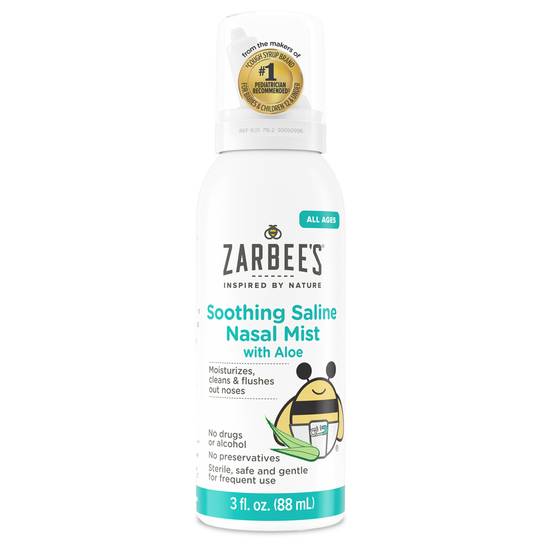 Zarbee's Soothing Saline Nasal Mist with Aloe for All Ages, 3 Ounce Canister