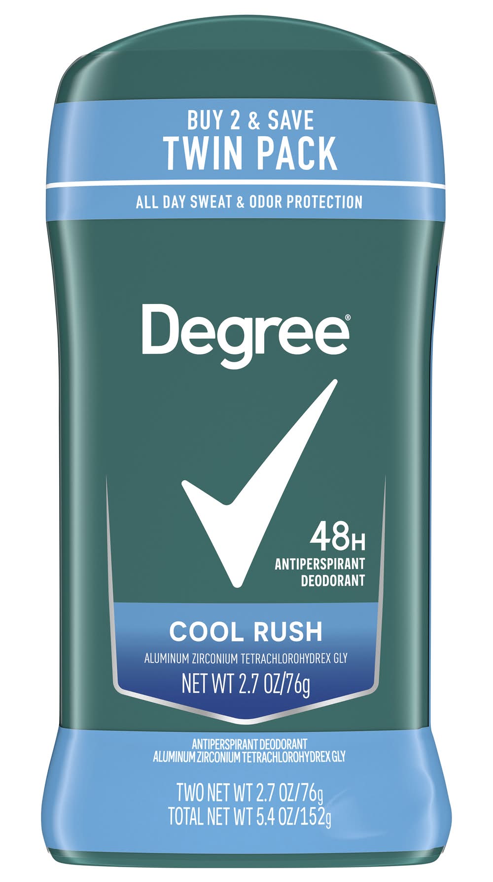 Degree All Day Sweat & Odor Protection Antiperspirant Deodorant, Cool Rush (2 x 2.7 oz)