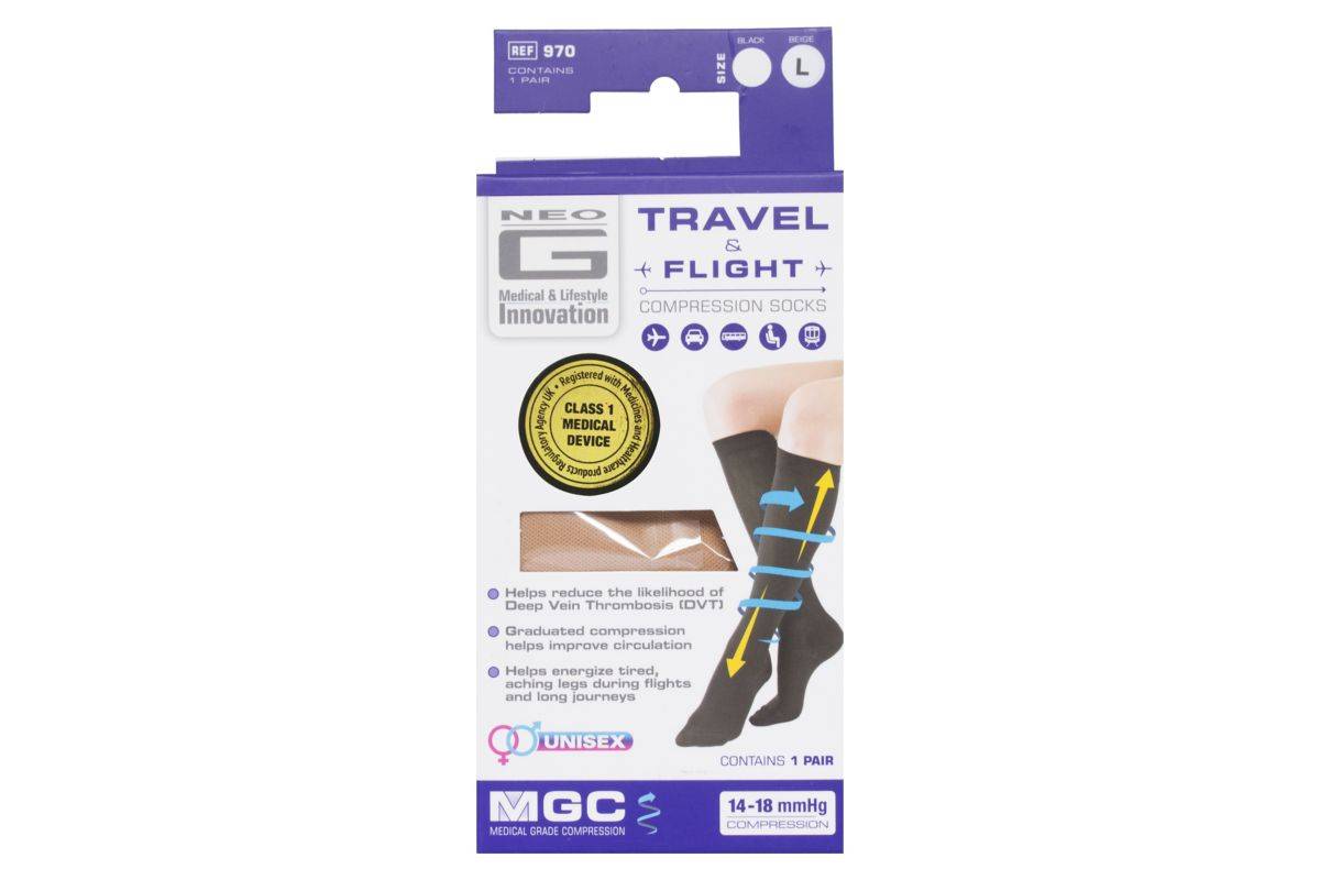 Neo G Travel and Flight Compression Socks Large Beige