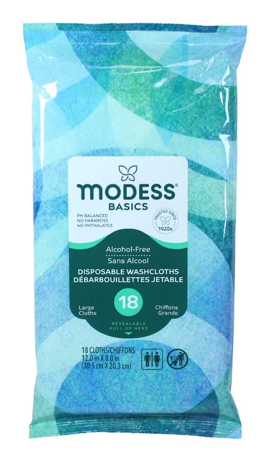 Modess Basics Disposable Washcloths, 12x8 in (18 ct)