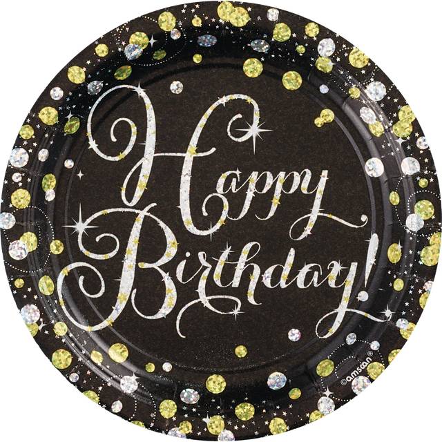 Party City Prismatic Birthday Dessert Plates (black-brown-white)