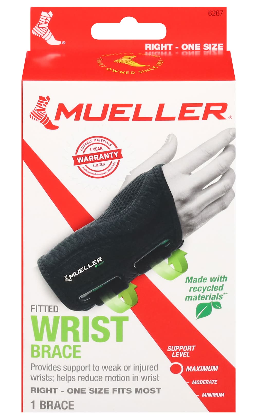 Mueller Green Fitted Wrist Brace (1.1 oz)
