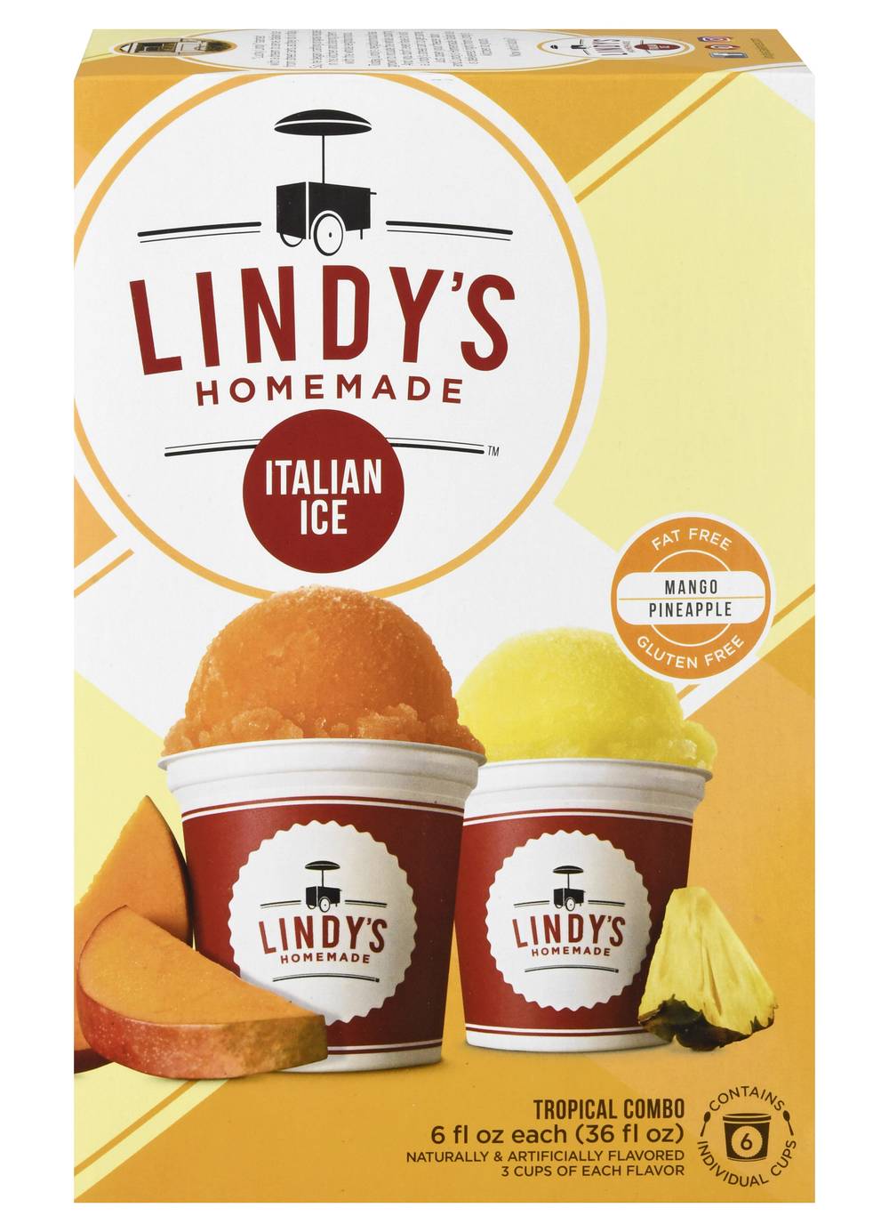 Lindy's Homemade Gluten Free and Fat Free Italian Ice, Mango-Pineapple (6 fl oz, 6 ct)