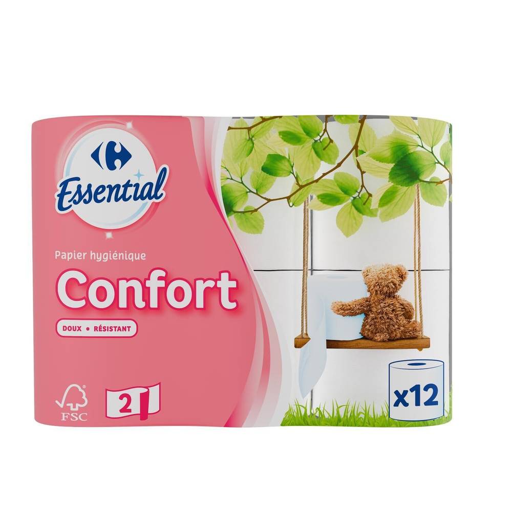 Papier toilette Confort CARREFOUR ESSENTIAL - les 12 rouleaux