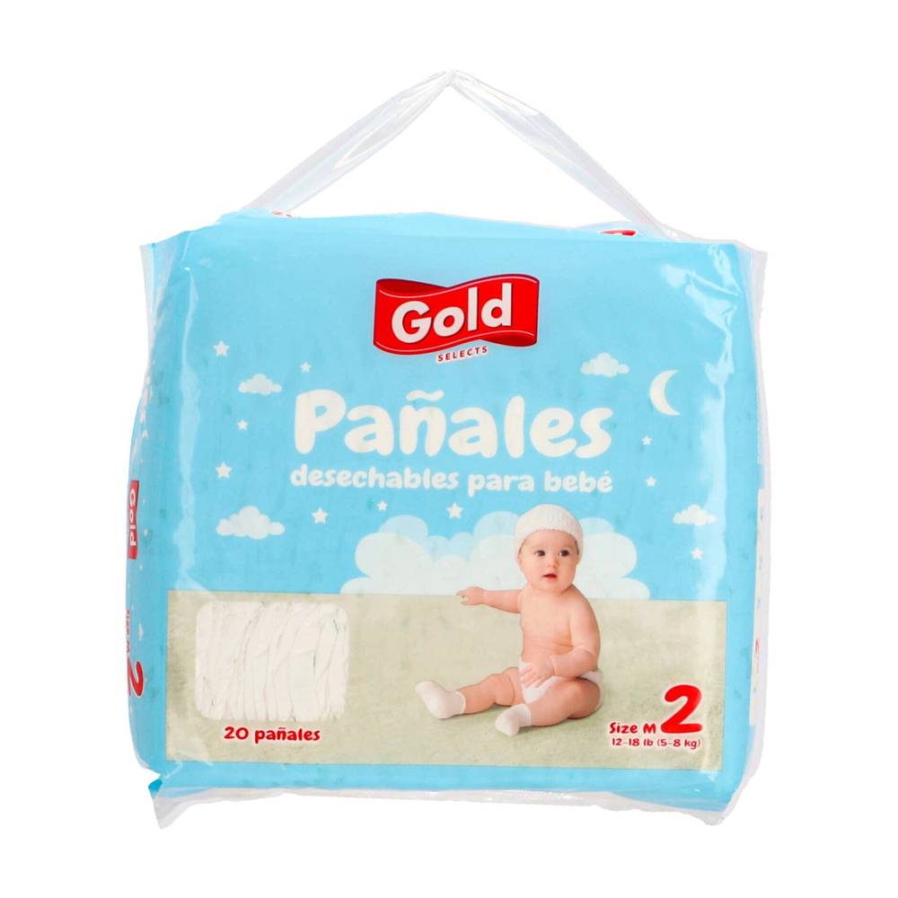 Panales Desechables para Bebe Gold Selects 20 Unidades Size M2