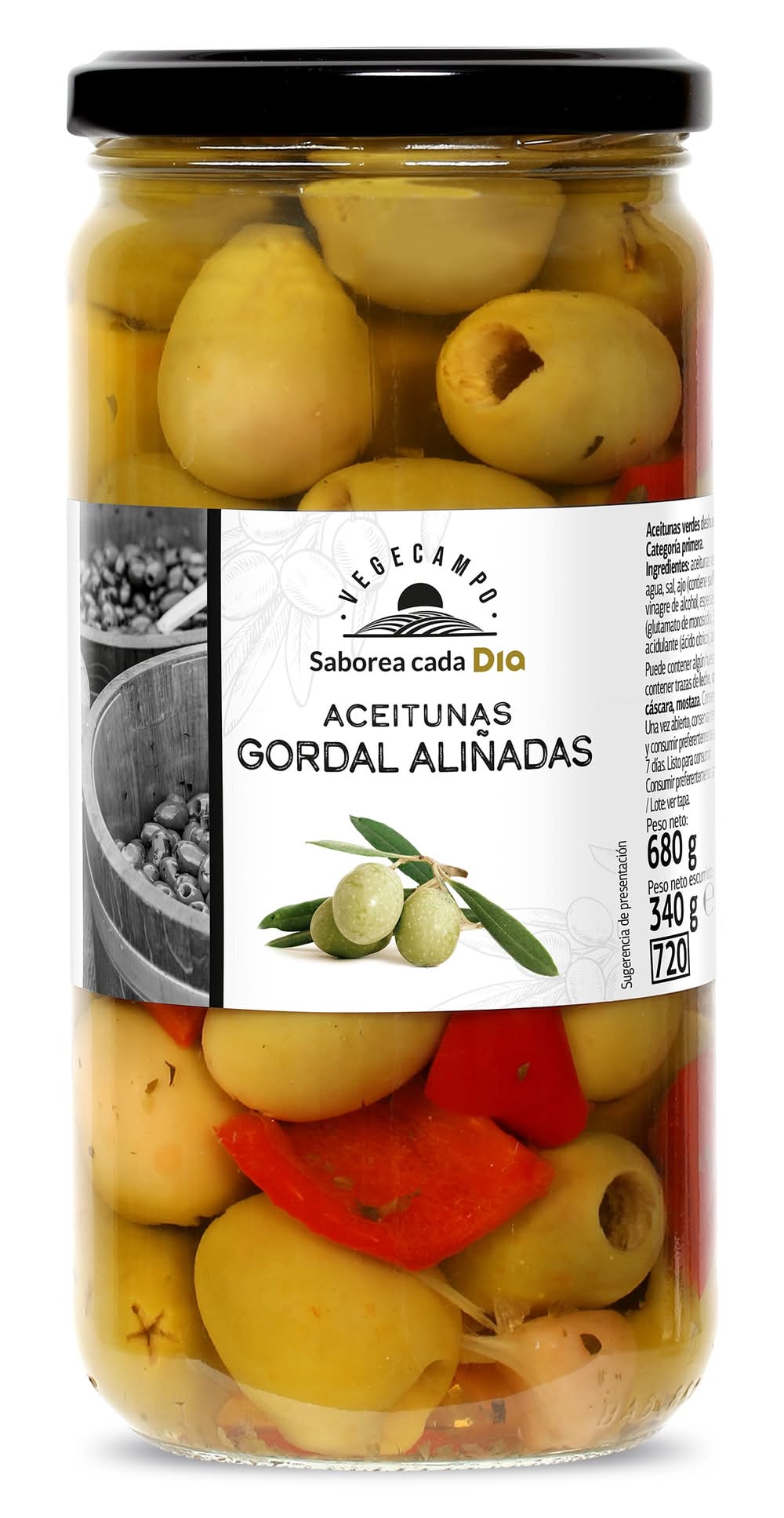 Aceitunas Gordal Aliñada Sin Hueso Vegecampo De Dia Frasco 340 G