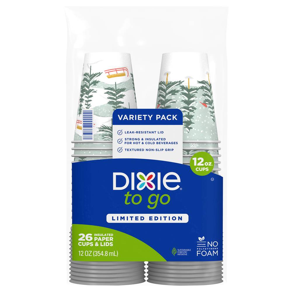 Dixie 12 oz Paper Cups & Lids Variety pack (26 ct)