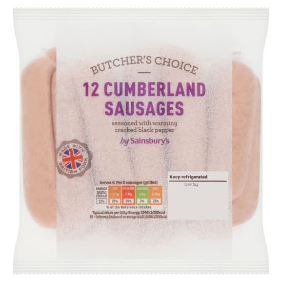 Sainsbury's Butcher's Choice British Fresh Cumberland Pork Sausages (12 pack)