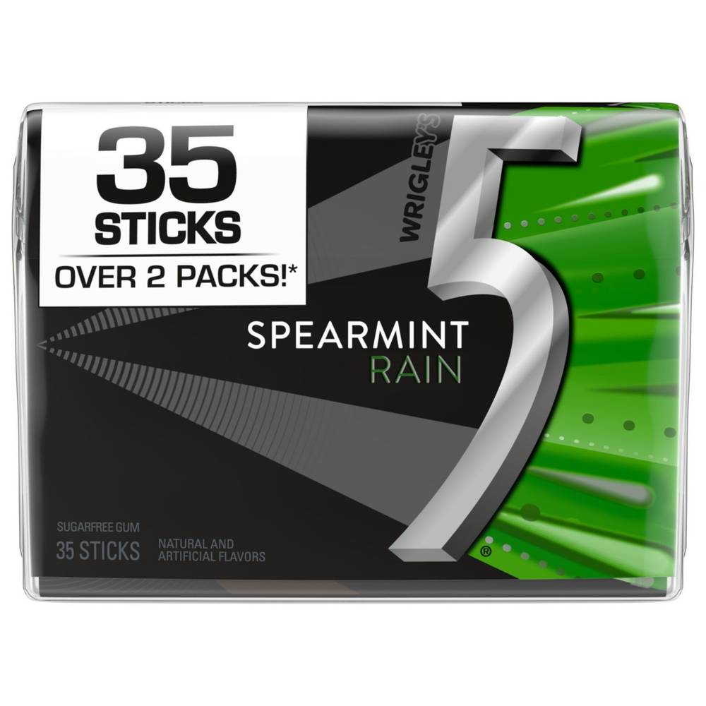 5 Gum Spearmint Rain Sugarfree Gum, 35 Ct