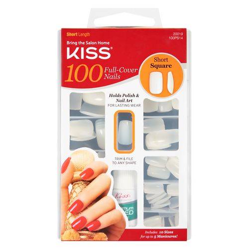 Kiss 100 Full Cover Nails Short Length, Square - 1.0 set