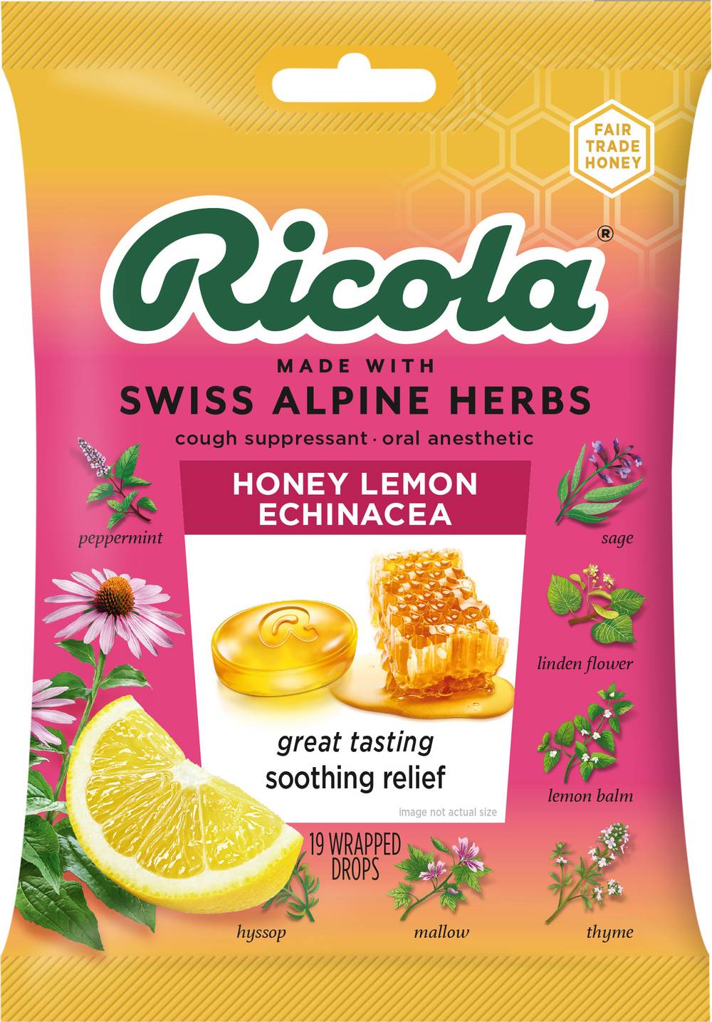 Ricola Honey Lemon With Echinacea Cough Suppressant (19 ct)