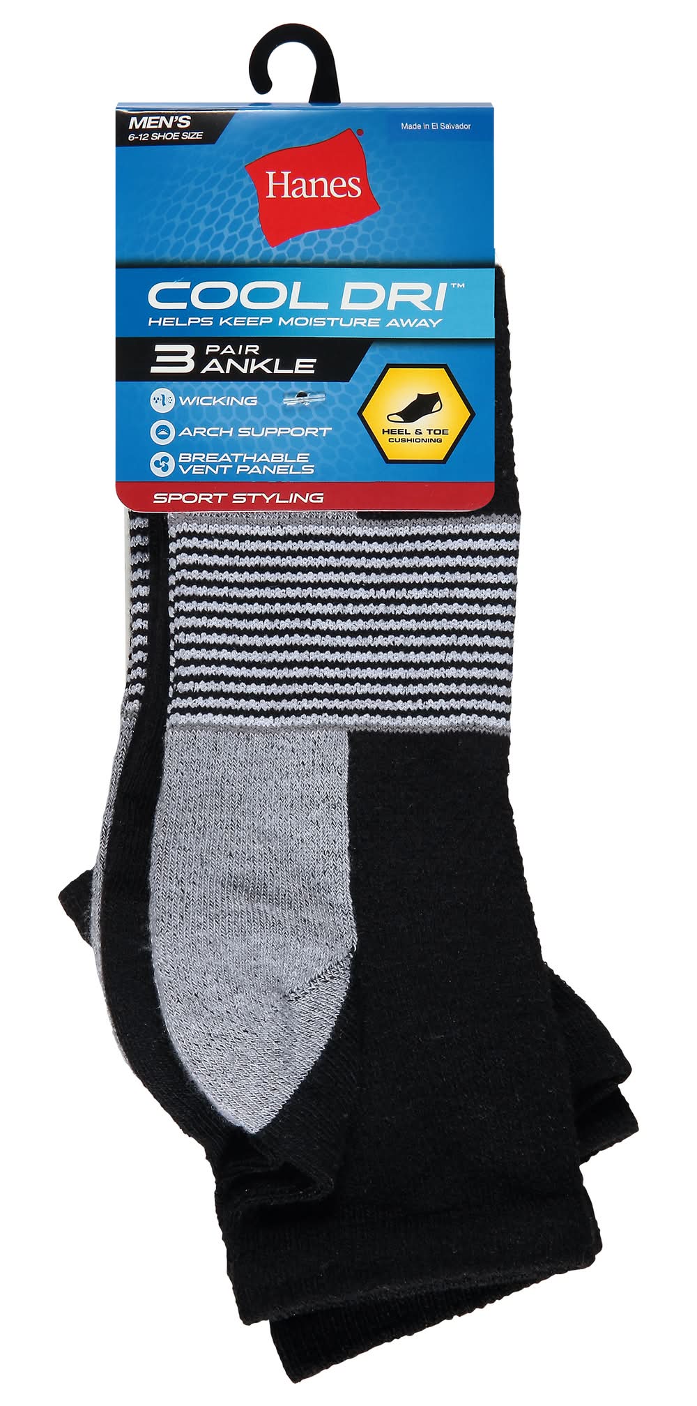 Hanes Cool Dri Men's 6-12 Ankle Black Socks