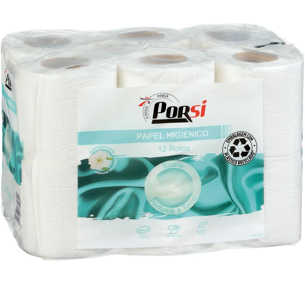 PorSi  - Papel higienico 3 folhas perfumado, 12 rolos