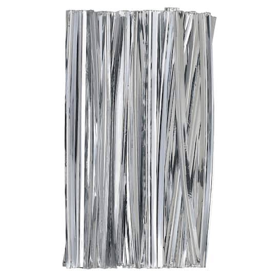 Celebrate It Twist Ties, 4" x 0.125", Silver (50 ct)