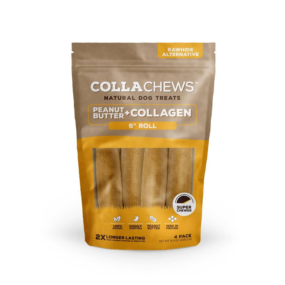 Collachews Collagen Rawhide Free Natural Roll Dog Treats (4 ct, 2.075oz) (peanut butter)