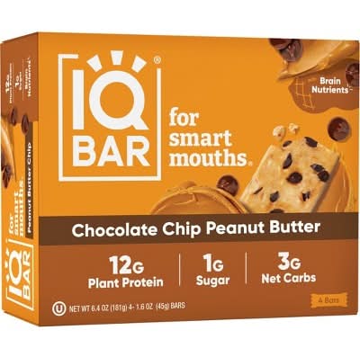 IQBAR Chocolate Chip Peanut Butter Protein Bars (4 x 1.6 oz)