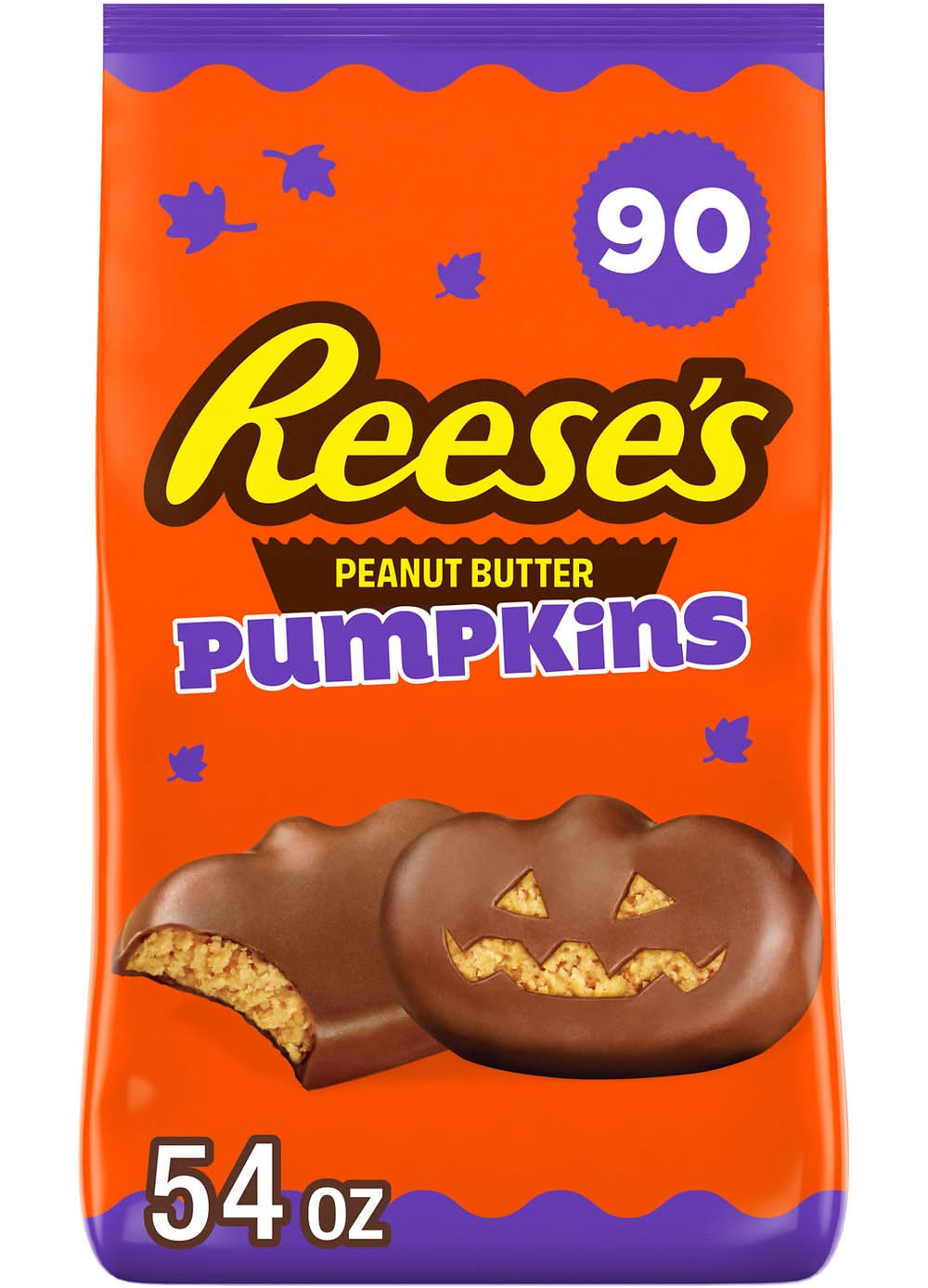 Reese's Milk Chocolate Pumpkins Halloween Candy Bag, Peanut Butter (54 oz, 90 ct)