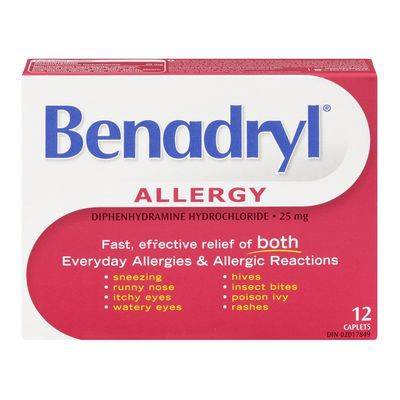 Benadryl Allergy Diphenhydramine Hydrochloride 25 mg (12 units)