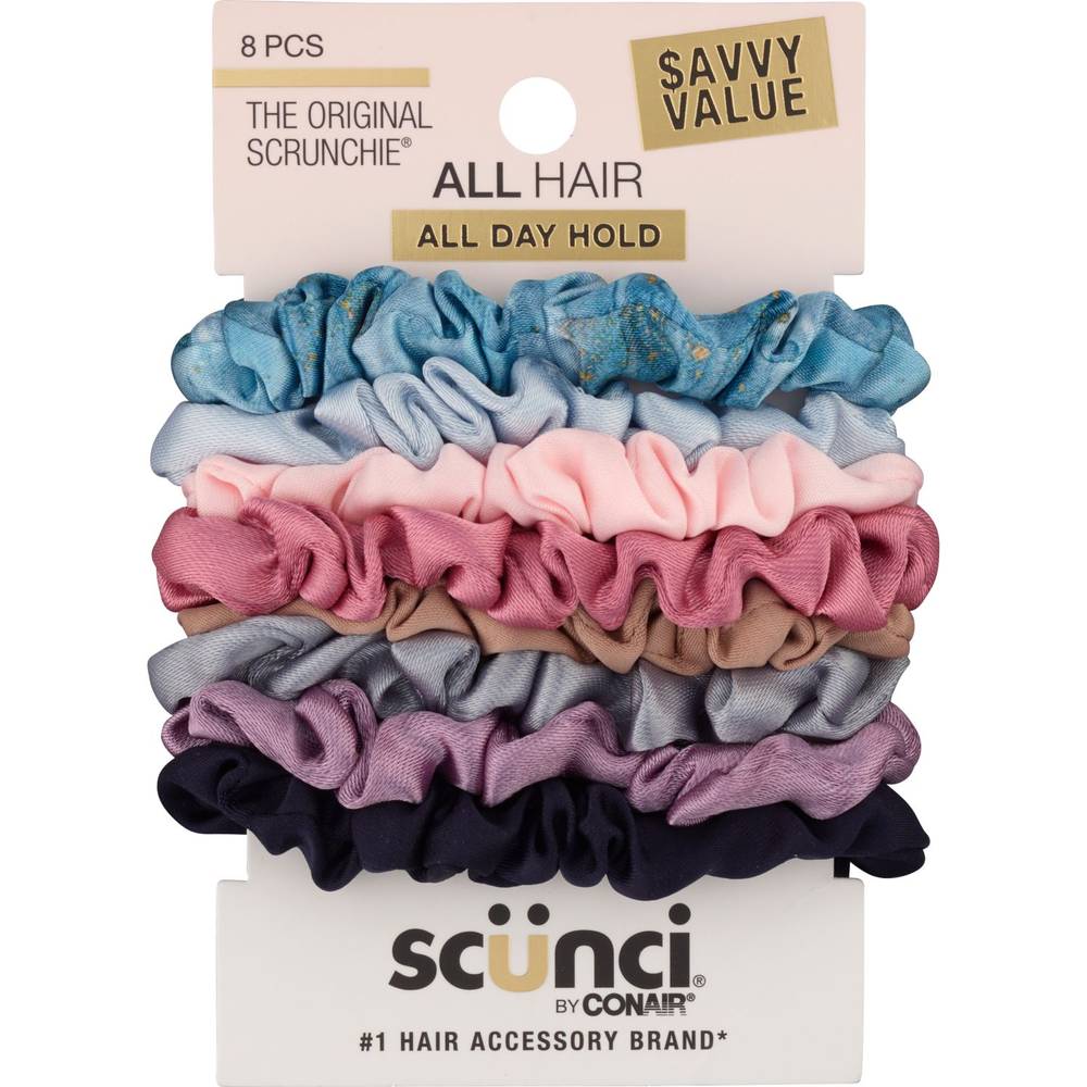 Scunci All Day Hold Scrunchies, Assorted Colors, 8 Ct