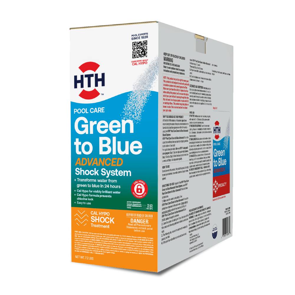 HTH Swimming Pool Advanced Green to Blue Shock, Cal Hypo Granular Shock, 115.2 oz. Bag - Transforms Pool from Green to Blue in 24 Hours | 52038