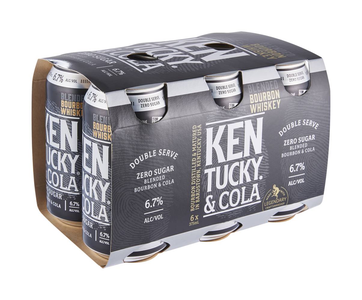 Kentucky Bourbon Double Serve & Cola No Sugar Can 375ml X 6 pack